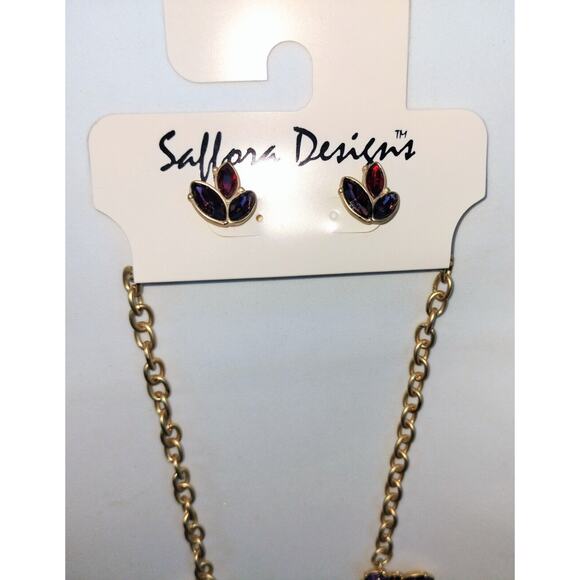 Saffora Designs Statement Necklace Pierced Earring Set Jewels Jewelry Faux Ruby - Picture 10 of 12